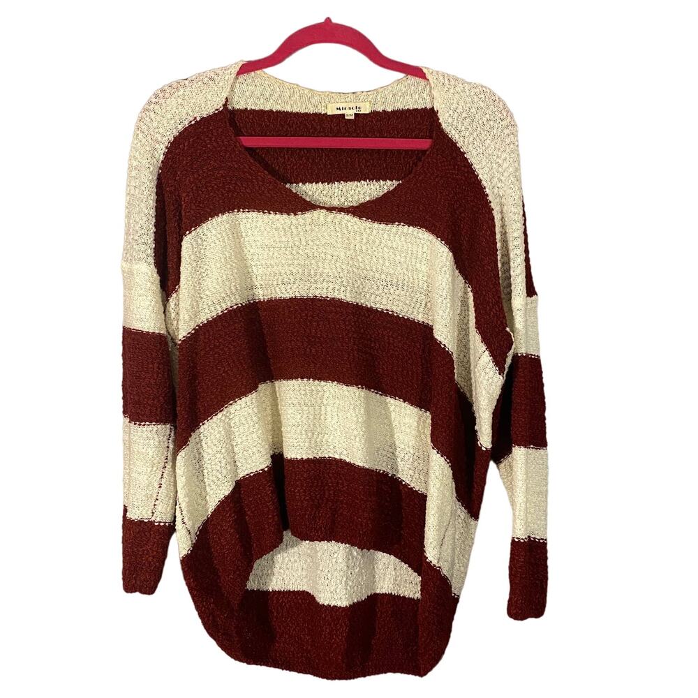 Miracle Maroon & White Long Sleeve Colorblock Knit Sweater Women Sz S